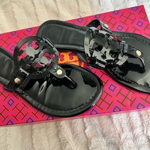 Tory Burch Miller Sandals Black Patent Leather